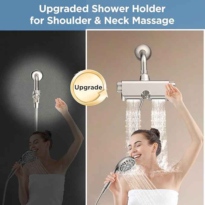 MakeFit Filtered Shower Head with Handheld Combo Brushed Nickel - Dual 2-in-1 Spa System with Massage Shower Head and 10 Modes Hand Held Showerhead, High Pressure, Buit in Power Wash Mode