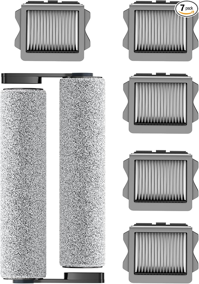 Vacuum Mop Replacement Parts Compatible with Tineco Roller Brush Replacement, Suitable with FLOOR ONE S5, FLOOR ONE S5 Pro Cordless Vacuum Cleaner, Set Includes 2 Roller Brushes and 5 Vacuum Filters - AquaVibe