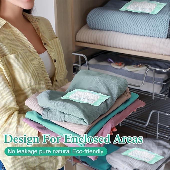 60 Pack Moisture Absorbers Dehumidifier Bags for Closet with 10 Pcs Hanging Hooks Clips Humidity Absorbers Deodorizer Unscented Humidity Absorber in Wardrobes for Bedroom Bathroom Kitchen