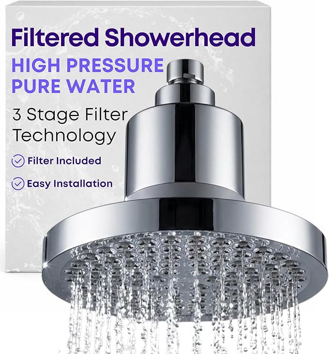 Evana Filtered Shower Head with Filters - Removes up to 99% Chlorine & Heavy Metals - High Pressure Shower Heads – Bathroom Accessories - Shower Filter - Rain Shower Head Filters - Chrome Showerhead