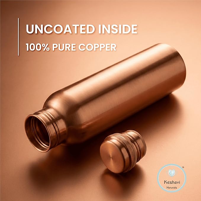 Keshavi Plain Copper Water Bottle (34 Oz /1000ml)| Pure Copper Drinking Water Bottle - Ideal for Home, Office, Gym & School | Heavy‑Duty, Leak‑Proof Material