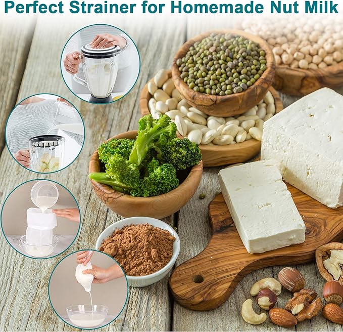 Boao 6 Pack Nut Milk Bags - Reusable Food Strainer Bags with Fine Mesh Nylon Drawstring, 3 Sizes