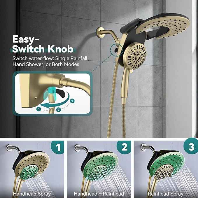 Rain Shower Head with Handheld: Foldable High Pressure Shower Heads with Handheld Spray Combo, 9 Spray Settings/Modes Hand Held Showerhead Dual Rainfall Shower Head Built-in Magnetic Docking and Jets