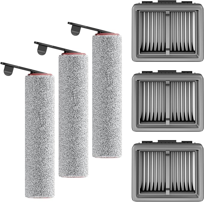 Replacement Vacuum Filters Roller Brushes Compatible with Dreame H12 Pro Wet Dry Vacuum Cleaner, Efficient Replacement Filters for Clean Floors (【H12Pro】3 Brush 3 Filters) - AquaVibe