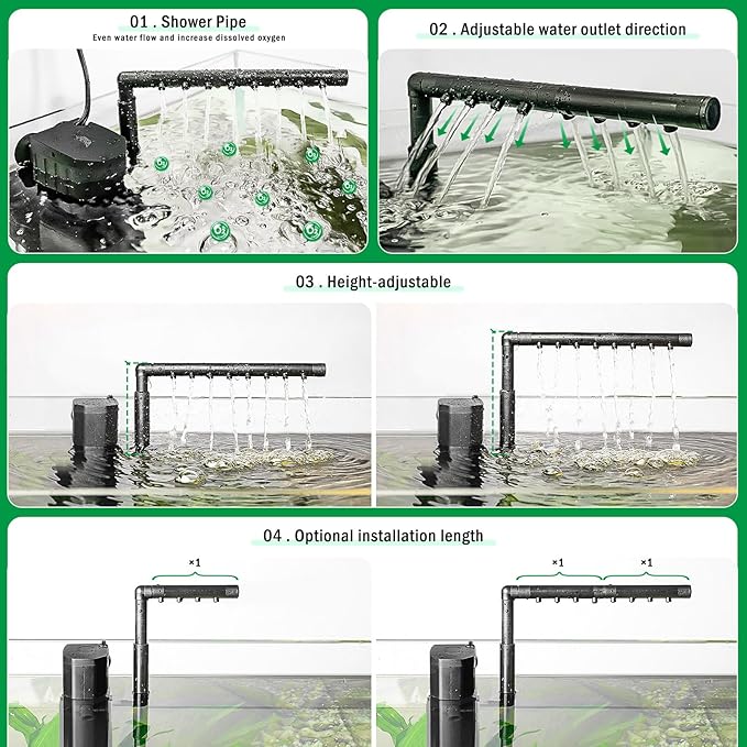 AQQA Aquarium Filter, 3-Stage Filtration, Adjustable Wave Maker & Oxygenator, Quiet 18W 164GPH Submersible Pump, Easy Clean Sponge Filter, for 50 Gallon Freshwater Saltwater Fish Tank 110V/60Hz