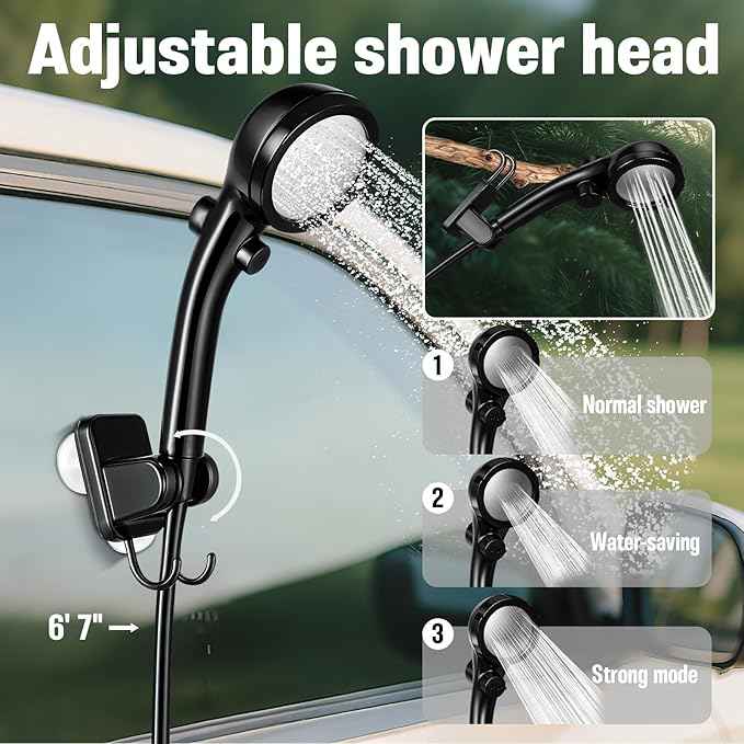 Portable Camping Shower, 6000mAh Rechargeable Shower Pump, Large Capacity Foldable Bucket, 6' 7" Filtered Shower Head, Summer Beach, Outdoor Camp Showering, Hiking, Pet Bath, RV Car Wash, Water Plant