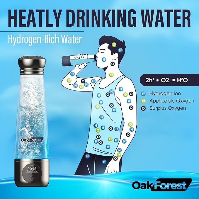 Portable Hydrogen Water Bottle with SPE PEM Technology | OLED Display USB Rechargeable High-Efficiency Hydrogen Rich Water Cup from 1500 up to 3000 PPB with Ionizer Membrane | 270ml