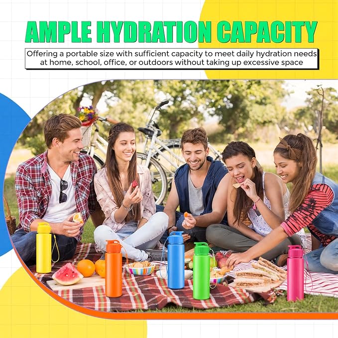 Maxcheck 30 Pieces Water Bottle Bulk 17 oz Plastic Sports Water Bottles Bulk with Handle Strap Lightweight Leakproof Drink Flip Top for Adults Fit Gym(Bright Style,Bright Color)