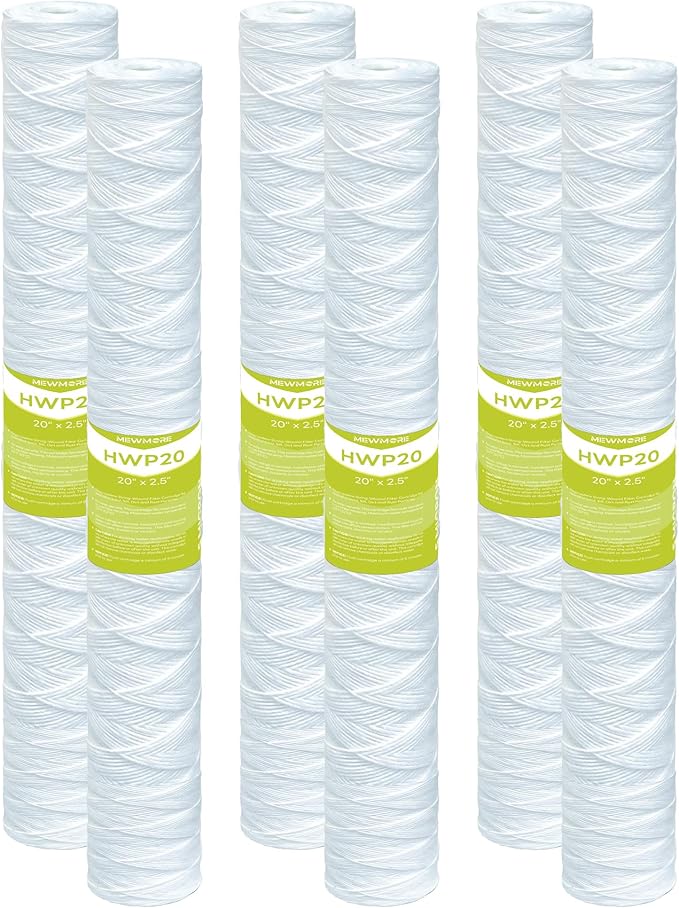 5 Micron Whole House Water Filter Cartridge, String Wound Sediment Filters for Well Water, Universal Replacement for Any 20 inch Silm Housings - 20