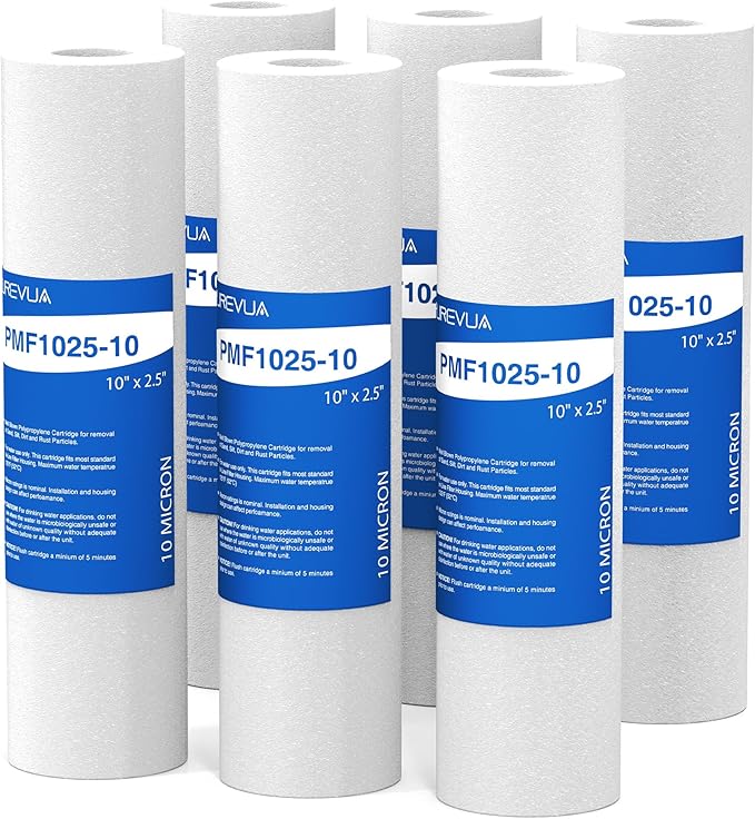 10 Micron 10" x 2.5" Sediment Filter, Whole House Water Filter Cartridge Replacement for Any 10 inch RO Unit, Compatible with Culligan P5, GE FXUSC, WFPFC5002, AP110, WHKF-GD05, Pack of 6