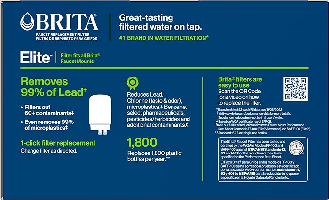 Brita Replacement Water Filter for Faucet Mount, Removes 99% of Lead, Sink Filtration System, White, 3 Count