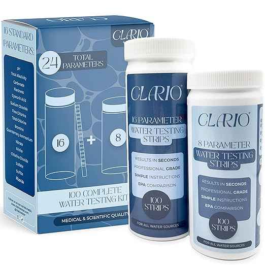Clario - 24 in 1 Water Tester for Drinking Water - Water Hardness Test Kit for Aquarium, Well, Pool, and Hot Tub - 100 Complete Drinking Water Test Kit - Detects Lead, Chlorine, pH, Hardness and More