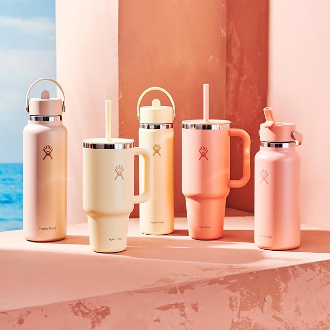 Hydro Flask Travel Tumbler with Handle, Lid and Straw - Insulated Stainless Steel in 40 Oz Seacliff