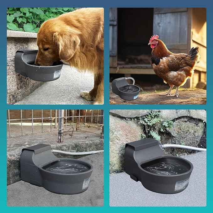 67OZ Automatic Water Dispenser for Dogs Cats Patented Auto-Filling Dog Water Bowl Dispenser Wall-Mount Saving Space Outdoor Dog Waterer Feeder Includes Fixed Part Copper Connector 3/4'' Water Hose