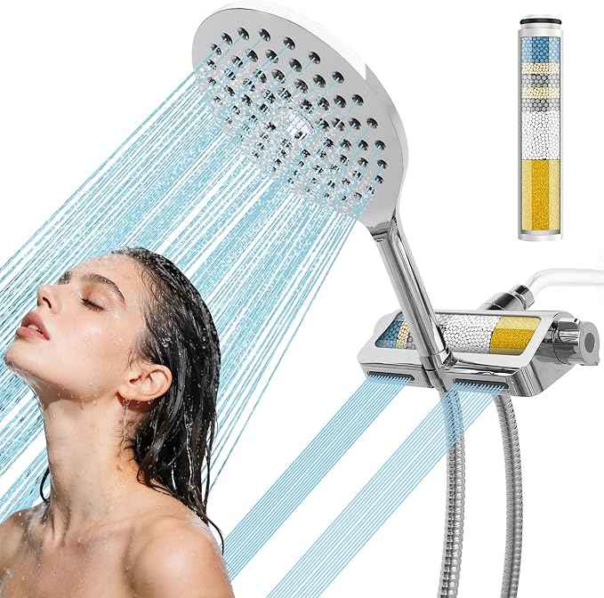 7.5" Rainfall Filtered Shower Head with Handheld Showerhead with Filter High Pressure 2-in-1 Dual Spa System Water Softener Filters for Hard Water 59" Stainless Steel Hose Chrome Polish