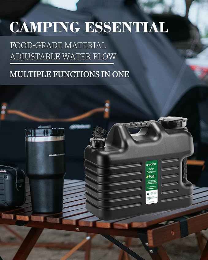 5 Gallon Water Jug, Thickened Water Storage Overlanding Gear Containers, Camping Essential Truly Leak-Proof Black Water Tank,BPA Free Portable Emergency Water Can for Outdoors and Hiking
