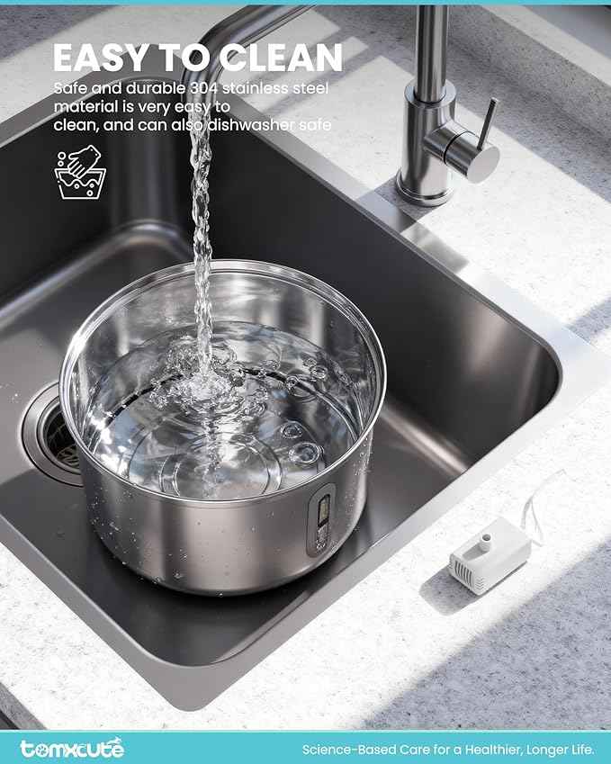Wireless Cat Water Fountain - 108oz/3.2L Automatic Cat Water Fountain Cordless, Stainless Steel Battery Operated Pet Fountain Rechargeable Water Dispenser for Cats, Dogs, Multiple Pets