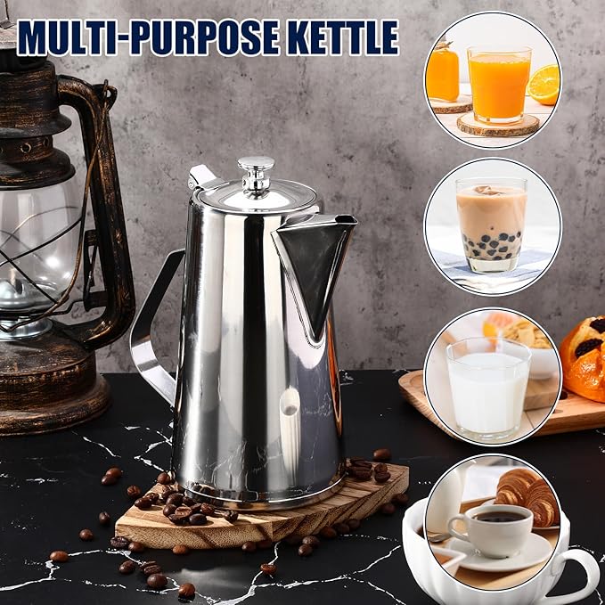Honeydak 3 Pcs Stainless Steel Pitcher with Lid 1.5 Liter Stainless Steel Kettle Metal Cold Water Pitcher Large Capacity Tea Kettle Jug Beverage Dispenser Handle for Home Restaurant (Sliver)