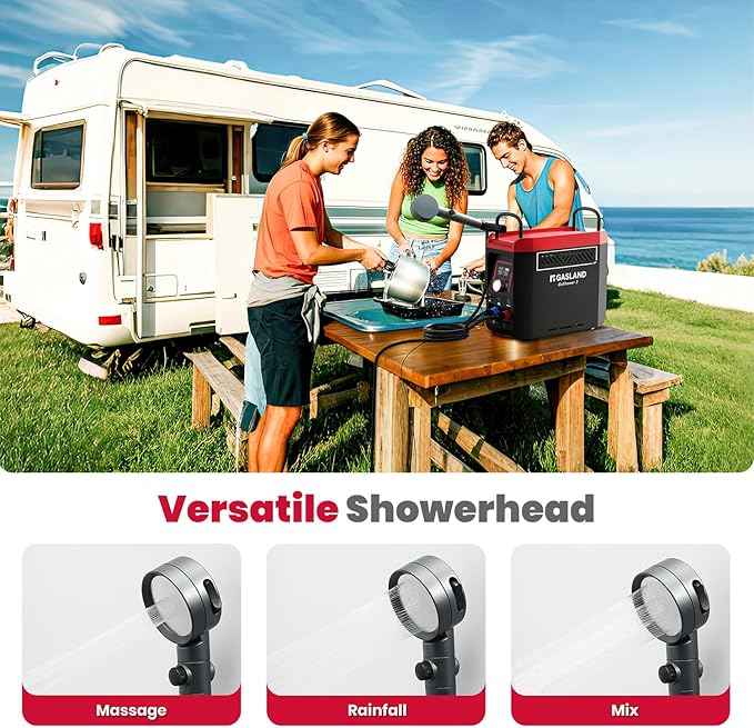 GASLAND Goshower G3 Pro 1lb Propane Portable Camp Water Heater & Shower Pump, CSA Certified, Instant Hot Water for Outdoor Camping, Hiking, Glamping & Vacationing, 4000mAh Rechargeable Shower System