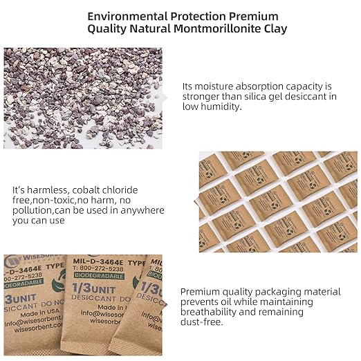 Kraft Clay Desiccants Packs for Safe, 11 Gram 900 Pack Dehumidifier for Gun Safe, Military Grade Moisture Absorbers, Conforms to MIL-D-3464E Type I & II Absorbents