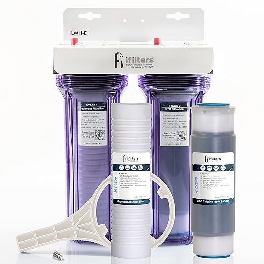 FI iFilters, Nature Provides The Water... We Supply The Purity! Whole House 2 Stage Water Filtration System w/Extra Filter Set, Sediment, Rust, Chlorine, Taste, Odor, 3/4 inch Ports, Gen2