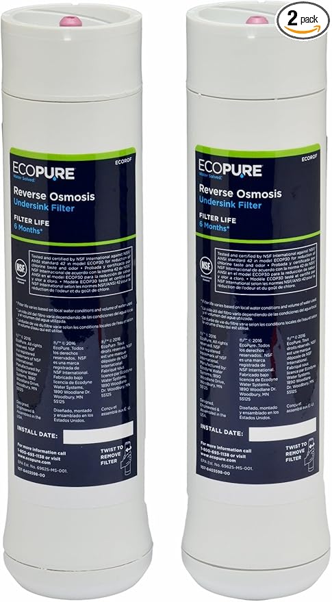 EcoPure ECOROF Reverse Osmosis Replacement Filter Set – Fits ECOP30 & Select Kenmore RO Systems – NSF-Certified – Reduces Lead, Chlorine, TDS & More – 6-Month Life – Easy Filter Changes