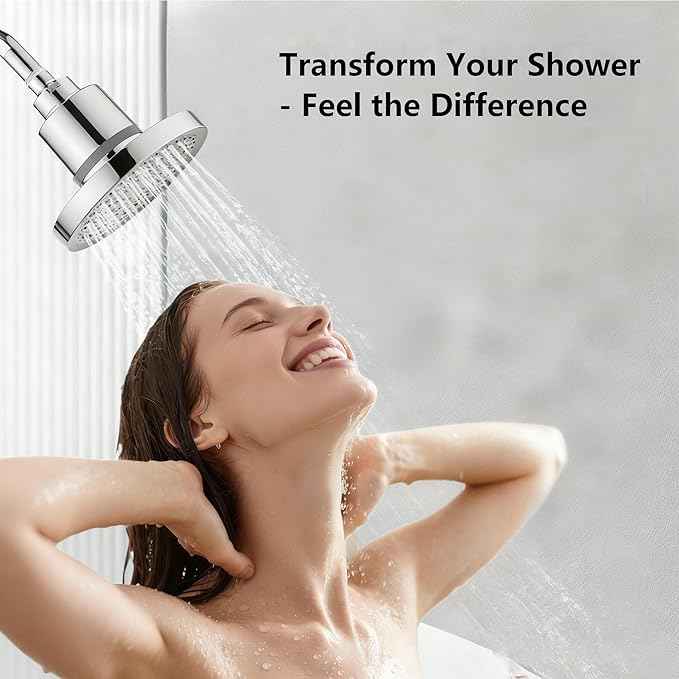 20-Stage Filtered Shower Head - Built-in Hard Water Softener Effectively Removes Chlorine and Heavy Metals, Improving Scalp and Skin Irritation,6-Inch Pressurized Overhead Shower Head (Silver)