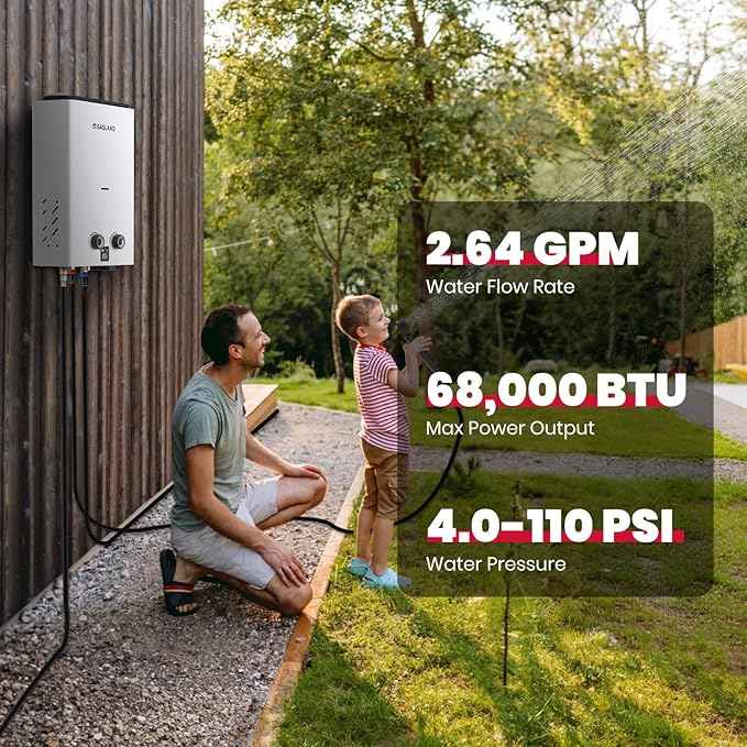 GASLAND Goshower 2.64GPM Outdoor Propane Tankless Water Heater 10L, Compact Portable Hot Water heater with Pump & Pipe Strainer for Off Grid, Portable Camping Water Heater, 68,000 BTU, G10 Pro