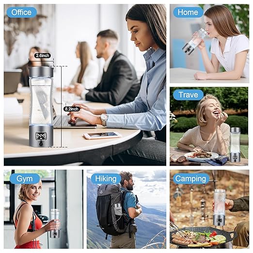Hydrogen Water Bottle, Healthy Hydrogen Water Generator with Latest SPE PEM Technology, Hydrogen Water Ionizer Machine,Separates Hydrogen and Oxygen, Gift for Home,Travel, Sports (Grey, 9.05*Φ2.63in)