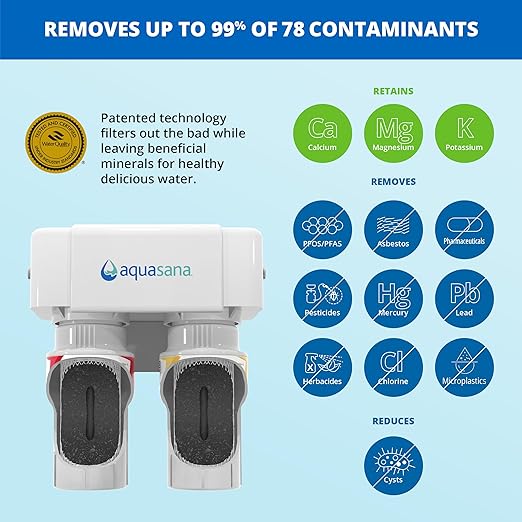 Aquasana Under Sink Water Filter System - Reduces PFAS, Lead, & Chlorine in Drinking Water - Under Counter Claryum Filtration for Kitchen - 2-Stage - Oil-Rubbed Bronze Faucet - AQ-5200.62