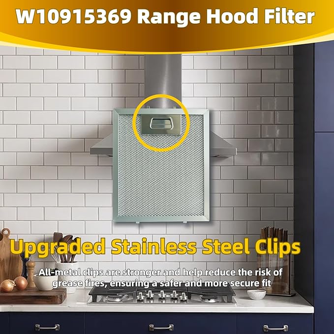 2Pcs W10915369 Range Hood Grease Filter Mesh Grease Vent Filter 5-Layer Aluminum Mesh 8.75 X 7.5 Inch Upgraded Stainless Steel Clips - AquaVibe