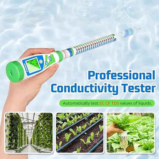 Digital Conductivity Tester (EC, ppm 500, ppm700, CF) PPM and EC Meter Truncheon Nutrient Meter with Light Indicator for Hydroponics Gardening, Hydroponics Growing Tent and Reservoir