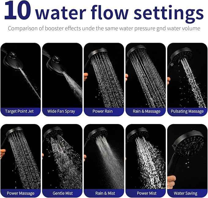 Filtered Shower Head with Handheld - 10 Spray Modes High Pressure Handheld Shower with Filter Spray Combo, Magnetic Shower Heads, With 60-Inch Long Hose（Matte black）