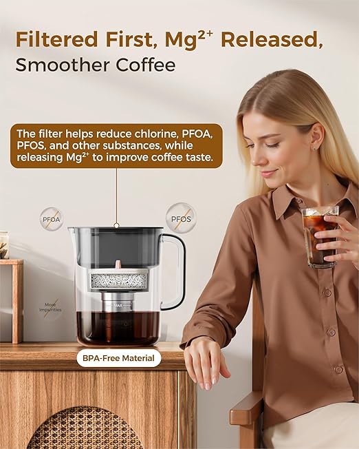 Waterdrop Cold Brew Coffee Maker with 1 Magnesium Water Filter, Well-Balanced Acidity, Unlocks Flavor and Aroma, BPA-Free, Precision Fine Mesh Filter for Iced Coffee, Tea, Lemonade, Black