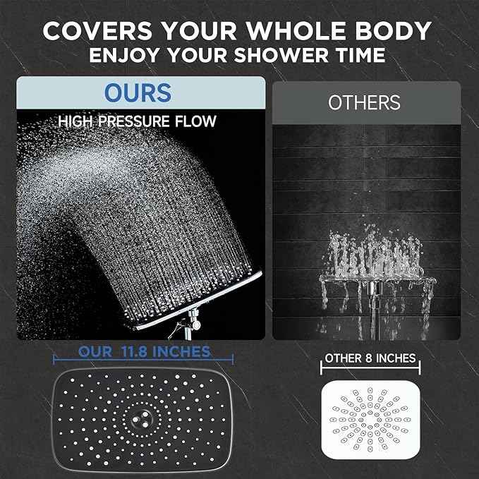 Veken 11.8" Rain Shower Head with Handheld, High Pressure Handheld Shower with Multi Spray Modes, Rainfall Combo with Metal Extension Arm, Detachable Dual Showerhead, Bathroom Decor, Chrome Silver