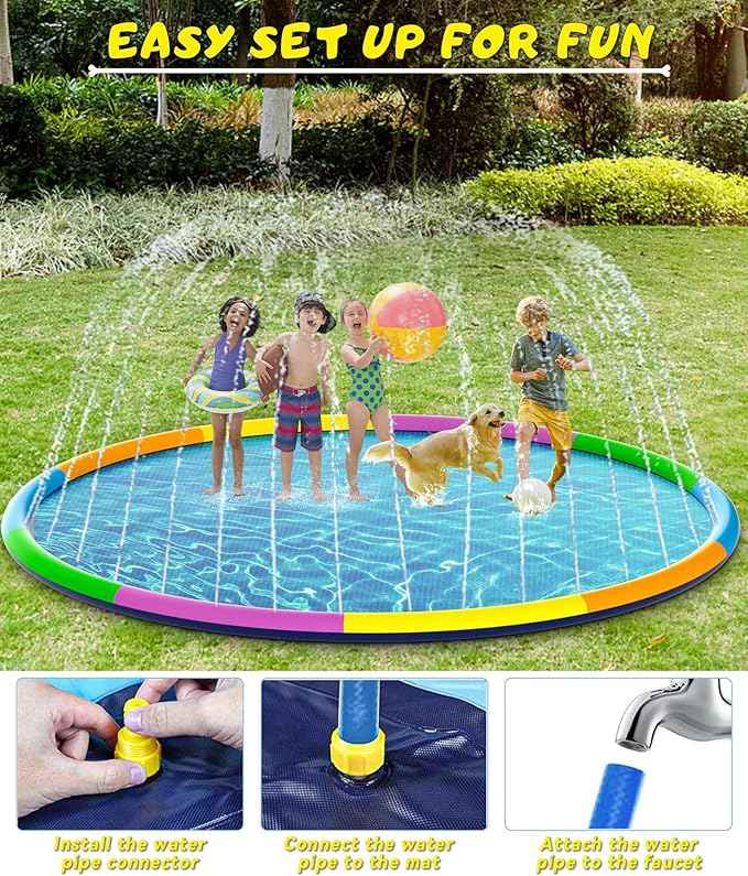 EPN Splash Pad, 16.4 FT Size Extra Large Sprinkler Play Mat for Dogs & Kids, Thicker Pool Summer Outdoor Water Toys Fountain Pad for 3+ Children & Pets