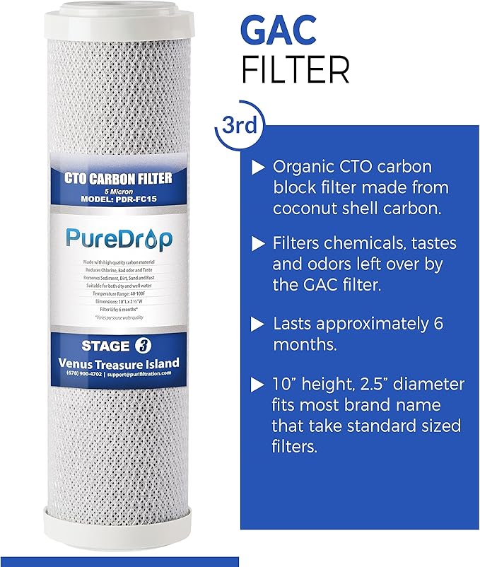 PDR-F15-50 Standard 5-Stage Replacement Cartridge for 50 GPD Reverse Osmosis Water Filter System 2-Year Replacement Filter Pack,15 Counts, 12x15x15