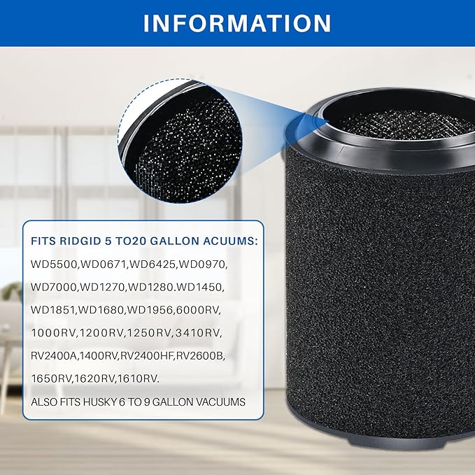 VF7000 Filter Replacement for Ridgid Shop Vac 5-20 Gallon Wet/Dry Vacuums Rigid Vacuum Filters with Enhanced Filtration Technology 1-Pack Premium Filter (2025 Upgrade) - AquaVibe