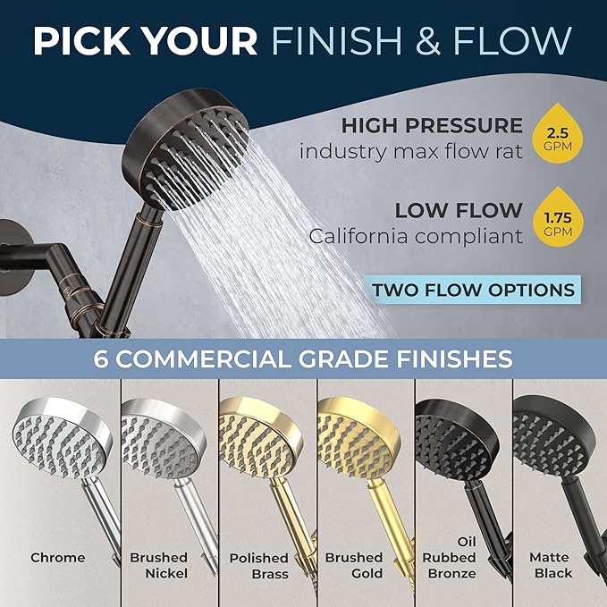 HammerHead Showers® Solid Metal LOW FLOW Handheld Shower Head with Hose and Brass Holder - OIL RUBBED BRONZE – Water Saving 1.75 GPM Detachable Shower Head - Adjustable Shower Wand Bracket & 6ft Hose