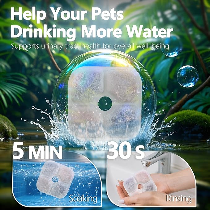 6-Pack Cat Fountain Filter Replacement Compatible with Catit PIXI Water Fountain 85oz/2.5L, Cat Water Fountain Filter Replacement Triple Action Water Filters - AquaVibe