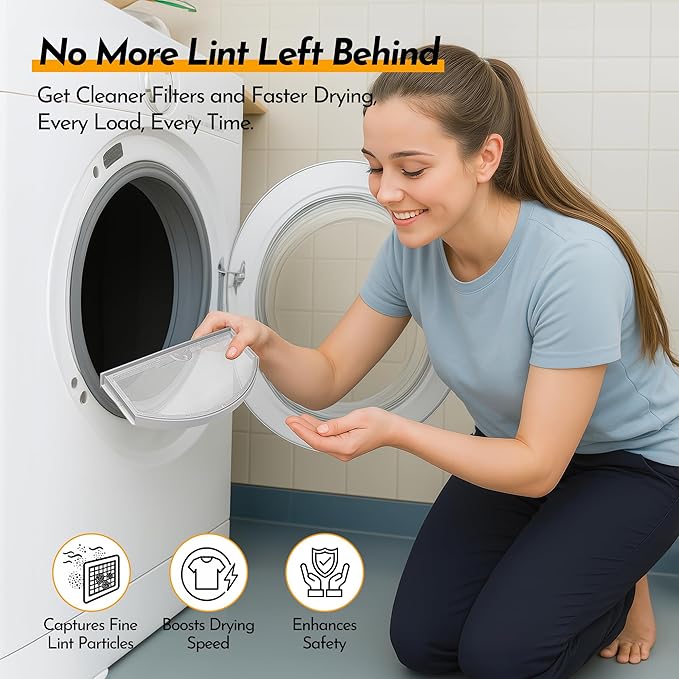 Dryer Lint Filter Replacement Kit for GE WE03X23881 - Includes Cleaner Brush & Flexible Hose - Stainless Steel Lint Screen for Dryer GTD42EASJ2WW, GTD33EASK0WW, GTD65EBSJ3WS