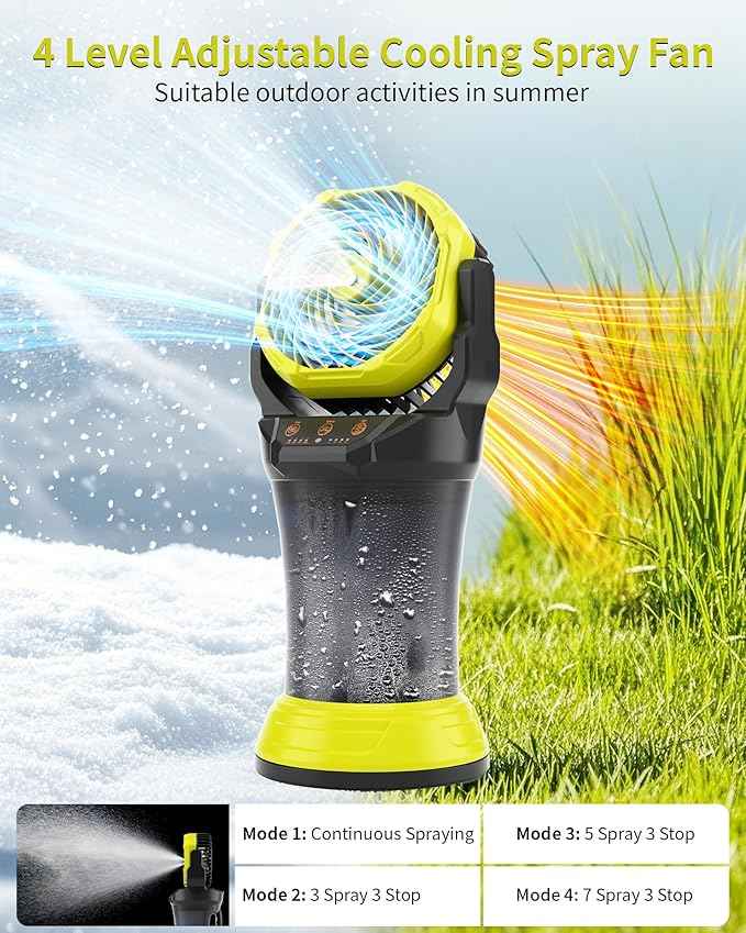 Portable Misting Fan with Large Battery Fan-Rechargeable Outdoor Misting Cooling Fans with 2L Water Tank,RGB Lights,4 Speeds & Spray Modes-for Patio, Camping, Beach, Workshop (Green)