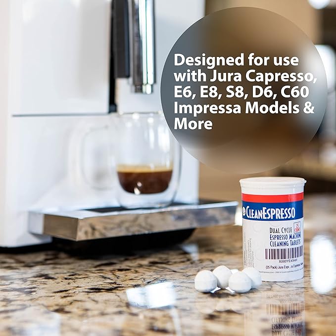 CleanEspresso - 25 Cleaning Tablets Designed For Jura Coffee Machines - 3.5g Dual Cycle Espresso Machine Cleaning Tablets for Jura Espresso Machines - Coffee Maker Cleaner - AquaVibe