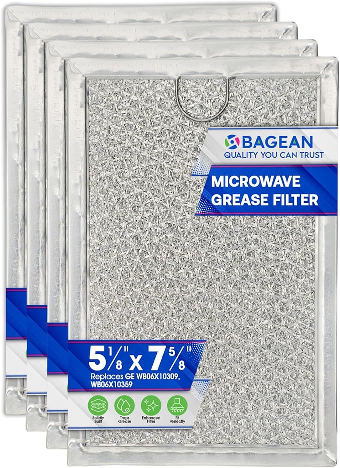 Microwave Filter Replacement 7.64” x 5.12” for GE WB06X10309 WB06X10359 Microwave Grease Filter - Also Fit’s LG Kenmore and More - Filters Kitchen Oven Air Entering Over the Range Vent Fan (4-Pack)