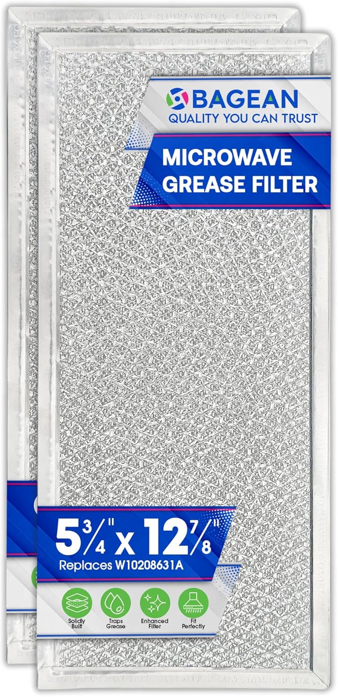 Microwave Filter Replacement 5.78" x 12.91" Fits W10208631A Whirlpool Microwave Filter - Aluminum Mesh Screen Grease Filters - Freshens and Filters Kitchen Air in Over the Range Oven Vent Fan (2-Pack)