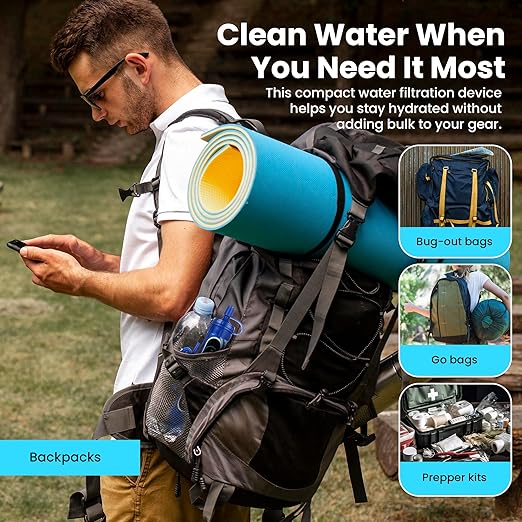 Filters-Clean Survival Water Filter Straw – 0.1 Micron Portable Personal Water Filter, 4,000L (1,056 Gallon) Capacity – Removes 99.9999% Bacteria & Protozoa – Hiking, Camping & Emergency - 2 Pack