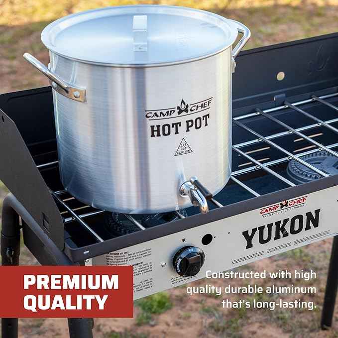 Camp Chef Aluminum Hot Water Pot - for Hot Chocolate & Hot Apple Cider - Hot Water Storage with a Spigot for Dishes - Easy-to-Serve Hot Beverage Dispenser - 32 Quart Pot - About 120 Servings