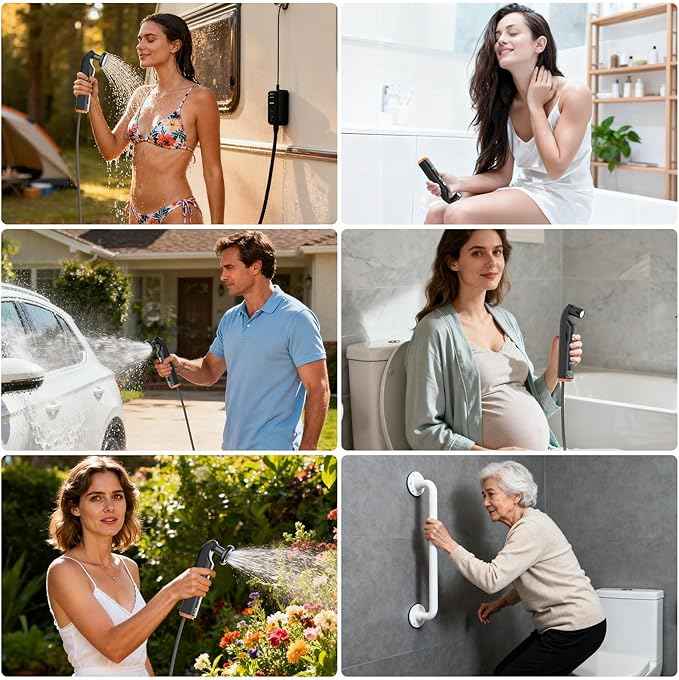 Portable Bidet & Shower for Travel, JUTIMER 2.5L&1600mAh Rechargeable Camping Shower, 2 Showerheads Bidet Sprayer, 2 Modes Waterproof Handheld Bidet, Outdoor Shower Kit for Hiking, Travel
