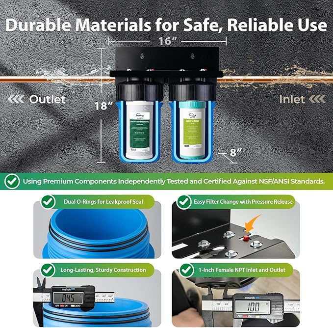 iSpring WGB21B-KSNC Whole House Water Filter System, SGS-Tested to Remove up to 94.4% of Chloramine, 5-Layer Filtration Reduces Heavy Metals, Lead, Chlorine, Sediment, VOC, 10” x 4.5” Filters