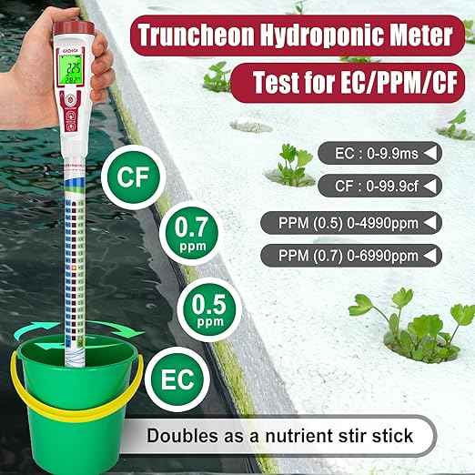Truncheon Nutrient Meter PPM Meter Hydroponics TDS Meter Digital Water Tester EC TDS Tester (EC/PPM500/PPM700/CF) Specifically Designed for DWC Hydroponic System, Indoor Plant Grow, Home Garden etc